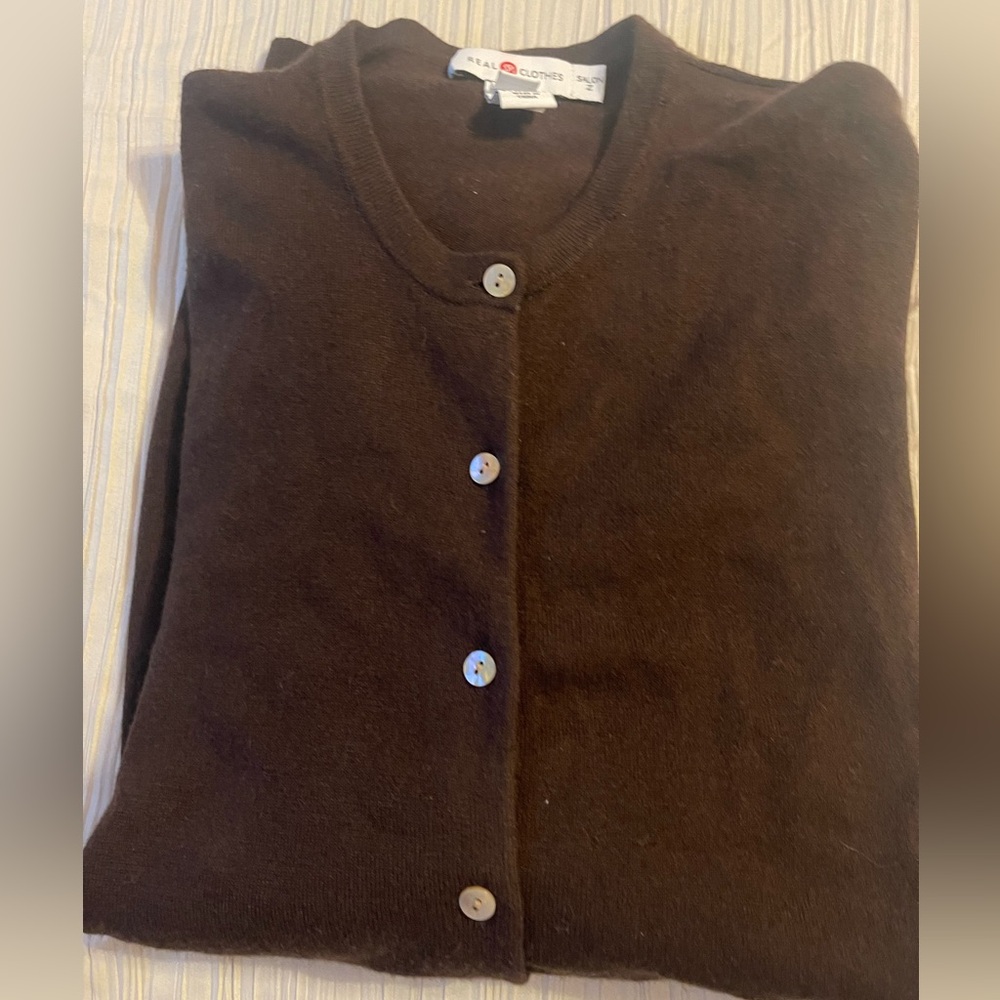Real clothes brown l/s cardigan and shell sweater set silk cashmere size 1X